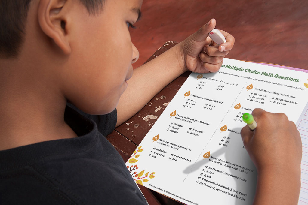 Child taking a multiple choice maths test